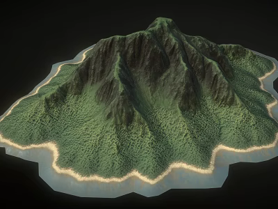 Natural Island Landscape With Lush Green Mountain Peaks And Coastal Shoreline 3d model