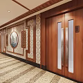 Elegant Traditional Hotel Corridor Interior With Wooden Doors Decorative Walls And Patterned Floor