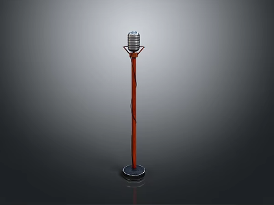 Classic Floor Standing Microphone With Red Stand And Silver Head 3d model