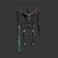 Futuristic Mechanical Game and Movie Character with Purple Accents and Green Glowing Parts