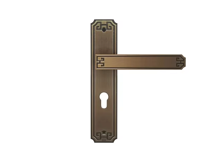Elegant Traditional Chinese Style Brass Door Handle With Intricate Carved Patterns 3d model
