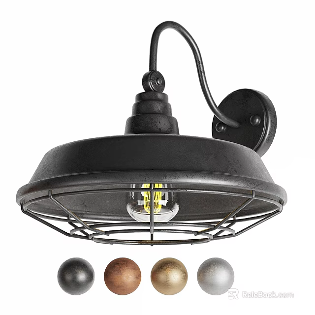 Industrial Style Black Metal Wall Sconce With Wire Cage Design And Color Options 3d model 