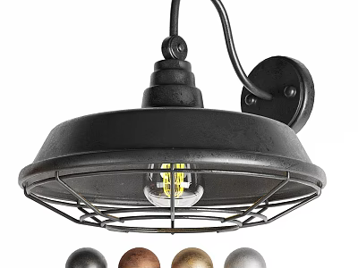Industrial Style Black Metal Wall Sconce With Wire Cage Design And Color Options 3d model