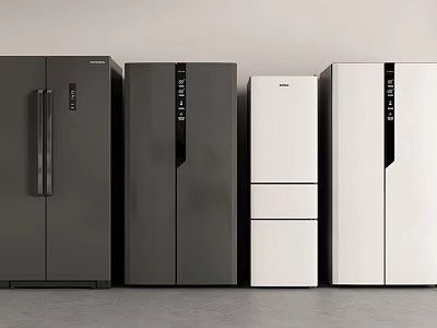 Modern Black and White Refrigerators and Freezers with French Door and Three Door Styles 3d model