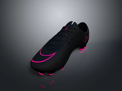 Black Soccer Cleats With Pink Logo And Vibrant Studs For Athletic Activities 3d model