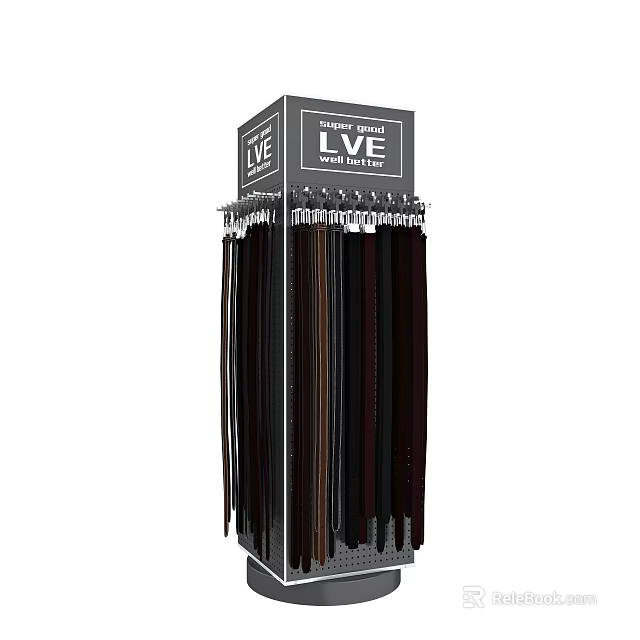 Display Rack With Top Sign Featuring LIVE Text And Hanging Miniature Handmade Lift Items 3d model 