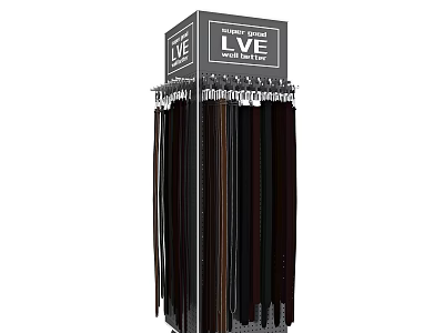Display Rack With Top Sign Featuring LIVE Text And Hanging Miniature Handmade Lift Items 3d model