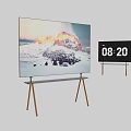 Ultra Slim LED Television With Metal Stand Displaying Snowy Mountain Landscape