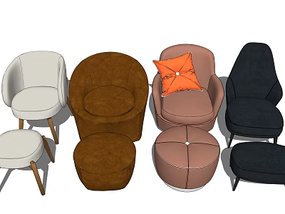 Stylish Modern Accent Chairs In Multiple Colors With Matching Ottomans 3d model