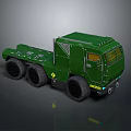 Green Military Style Truck With Multiple Wheels And Metallic Body Design