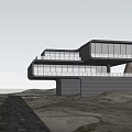 Modern Detached Villa In Desert Landscape With Rock Cactus And Water Feature