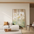Modern Living Room Interior With Sofa And Coffee Table Set White Flower Wall Art