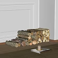 Decorative Wood Log Set Stacked in Corner by White Wall with Natural Wooden Pieces