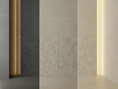 Gray And Beige Tile Wall Components With Geometric Pattern Partitioned Design And Lighting 3d model