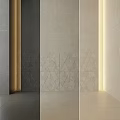 Gray And Beige Tile Wall Components With Geometric Pattern Partitioned Design And Lighting