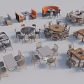 Stylish Dining Table Sets with Various Designs Including Chairs and Booth Seats 3d model