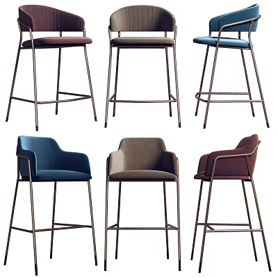 Modern Stylish Bar Stools With Metal Frame And Upholstered Seats In Various Colors 3d model