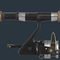 Two Modern Fishing Rods With Wooden Handles Blue Shafts Reels And Fishing Line
