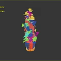 Decorative Potted Plant With Green Leaves And Red Flowers In Red Pot