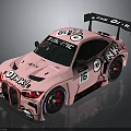 Pink Modified Race Car With FROSTIC ONYX Stickers Number 16 And Rear Wing
