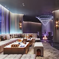 Luxury KTV Room Interior With Modern Sofa Large Screen And Chandelier