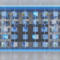 Modern Digital Display Wall Featuring Blue Cubes With Multiple Screens And 3d model