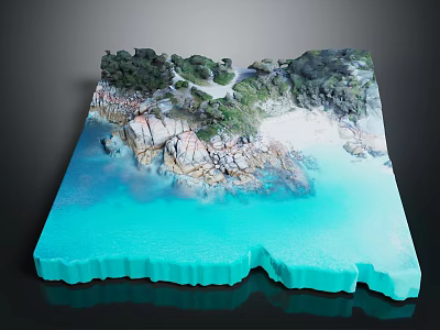Natural Garden Landscape With Rocky Coast Sandy Beach Turquoise Water And Green Vegetation 3d model