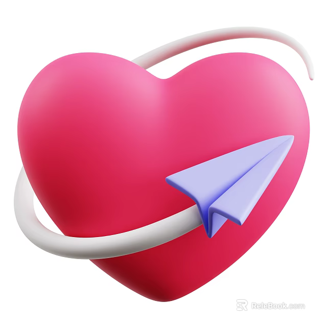 Decorative Ornament Set With Pink Heart Purple Paper Airplane And White Ring 3d model 