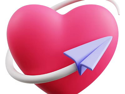 Decorative Ornament Set With Pink Heart Purple Paper Airplane And White Ring 3d model