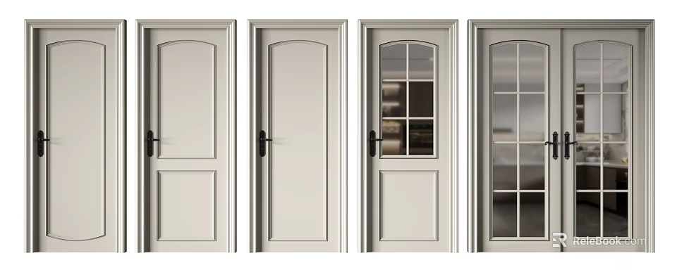 White Interior Hinged Doors With Various Designs And Glass Panel Options 3d model 