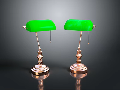 Vintage Table Lamps With Green Lampshades And Brass Bases For Home Decor 3d model