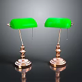 Vintage Table Lamps With Green Lampshades And Brass Bases For Home Decor