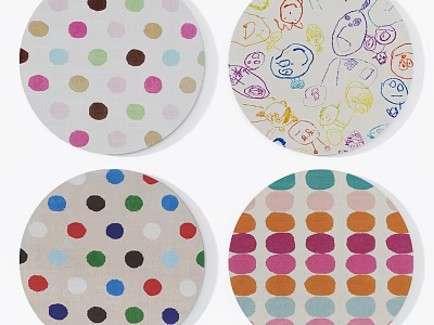 Round Rugs with Colorful Polka Dots and Playful Cartoon Doodle Patterns 3d model