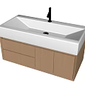 Modern Wooden Bathroom Vanity Cabinet with White Sink Basin Faucet and Storage Drawers