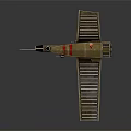 Golden Fighter Jet Model With Cross Shaped Wings Rear Engines And Red Stripes