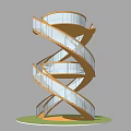 Modern Spiral Staircase With Wooden Steps Glass Railings And Green Circular Base
