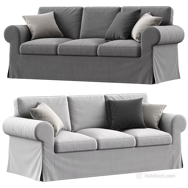 Modern Light And Dark Gray Upholstered Sectional Sofa With Soft Cushions And Rolled Arms 3d model 