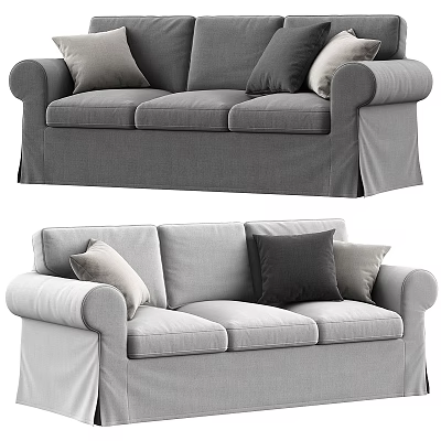 Modern Light And Dark Gray Upholstered Sectional Sofa With Soft Cushions And Rolled Arms 3d model