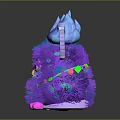 Cute Purple Fluffy Game Movie Character With Large Ears Colorful Decorations And Pink Feet