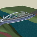 Modern Arch Bridge Design With Glass Elements Spanning Water Body And Supporting Structure 3d model