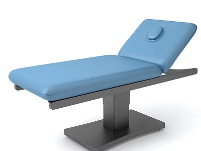 Blue Medical Treatment Table With Adjustable Backrest Round Headrest And Black Metal Frame 3d model