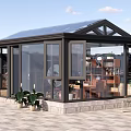 Contemporary Conservatory Featuring Glass Roof Windows Interior Table And Outdoor Plants