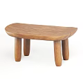 Natural Wood Stool With Curved Seat And Four Sturdy Legs Simple Design