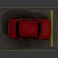 Red Classic Sedan Parked On Asphalt With Yellow Line And Gray Background