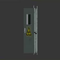 Green Metal Safety Door With Number 7 Small Window Radioactive Warning Sign And Vent