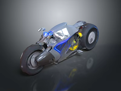 Modern Futuristic Motorcycle With Sleek Silver Body Blue LED Lights And Streamlined Design 3d model
