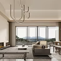 Modern Living Room Interior With Beige Sofa Marble Coffee Table And Floor to Ceiling Windows