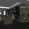 Modern Living Dining Room Interior With Beige Sofa Coffee Table Large TV And Green Plant