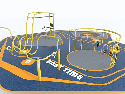 Yellow And Blue Outdoor Sports Equipment With Multiple Fitness Stations For Break Time 3d model