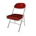 Red Folding Dining Chair With Metal Frame And Leather Seat Backrest